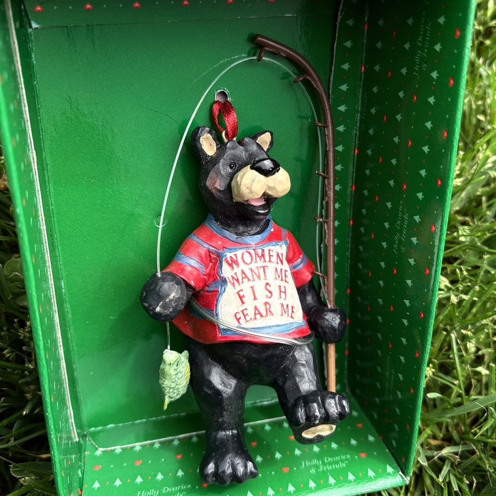 Kurt S Adler bear fishing resin ornament | NIB